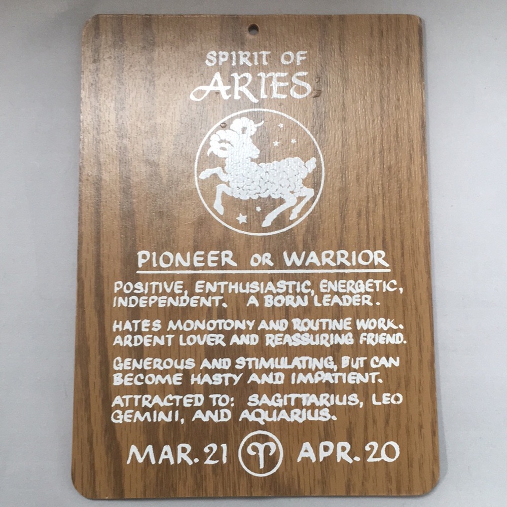 Vintage Wood Aries Astrological Wall Art
